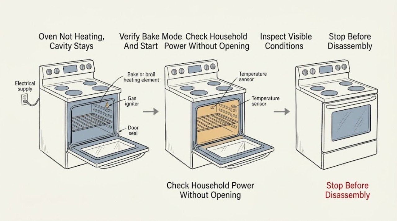 Oven Not Heating, Cavity Stays
