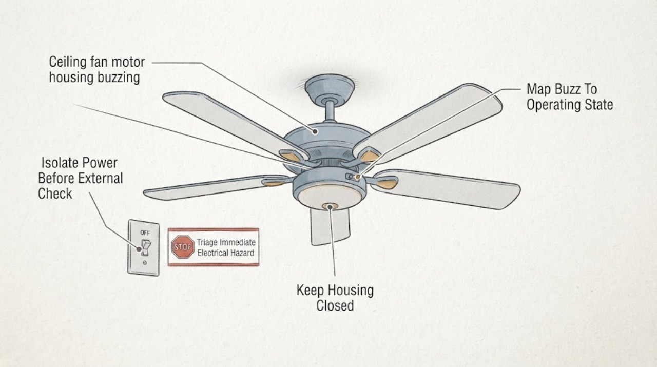 Ceiling fan motor housing buzzing