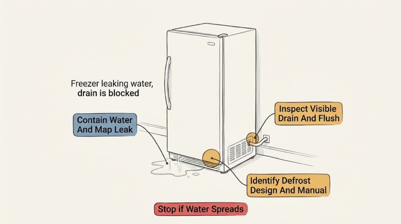 Freezer leaking water, drain is