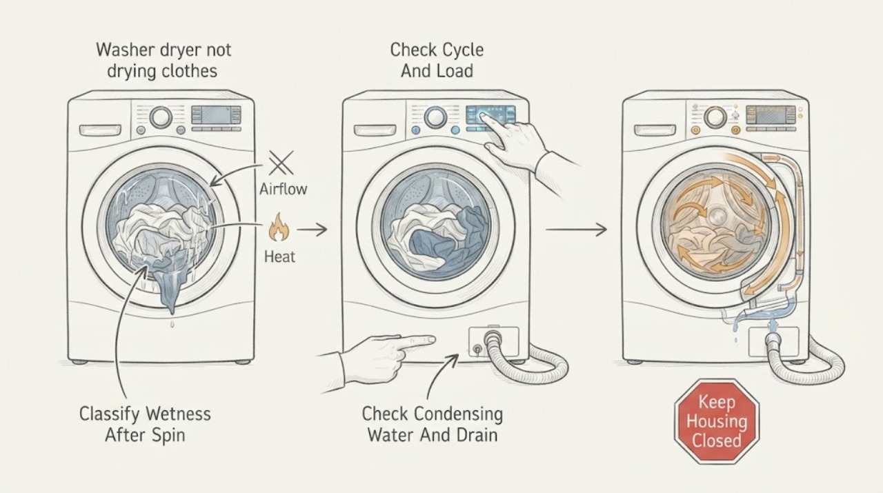 Washer dryer not drying clothes