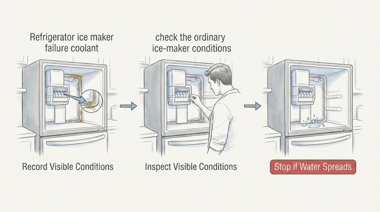 Refrigerator ice maker failure coolant