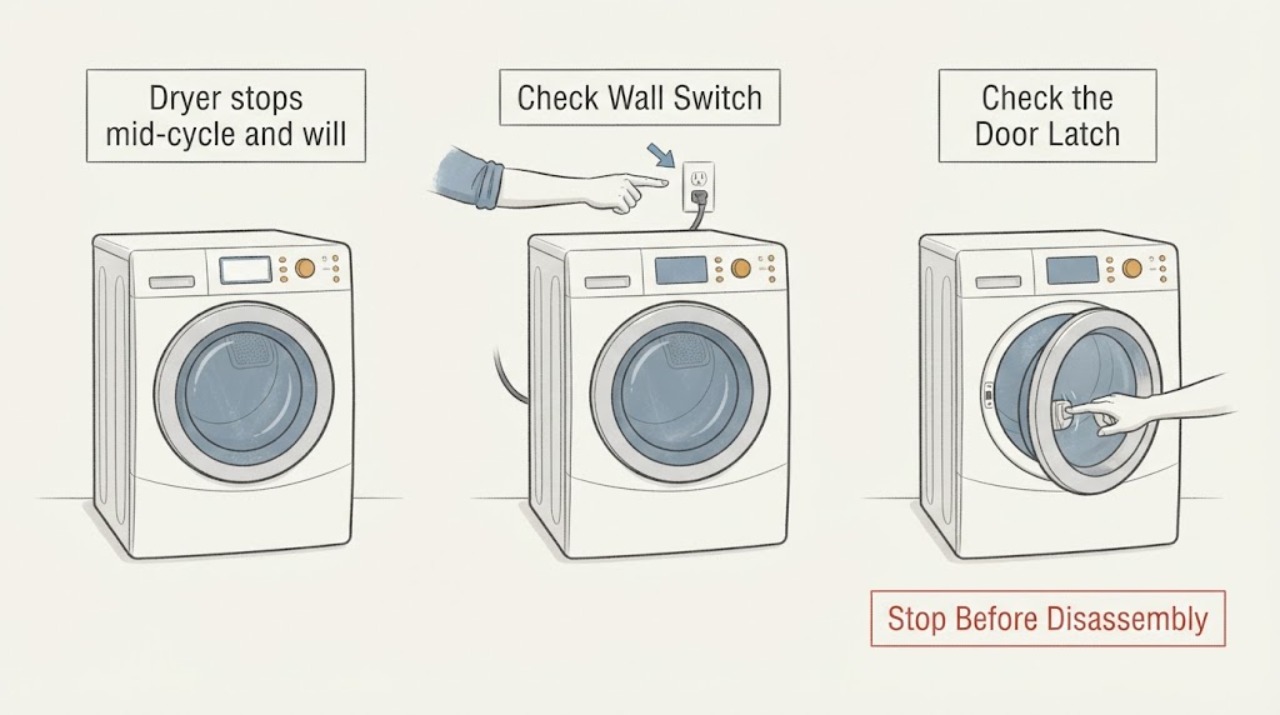 Dryer stops mid-cycle and will