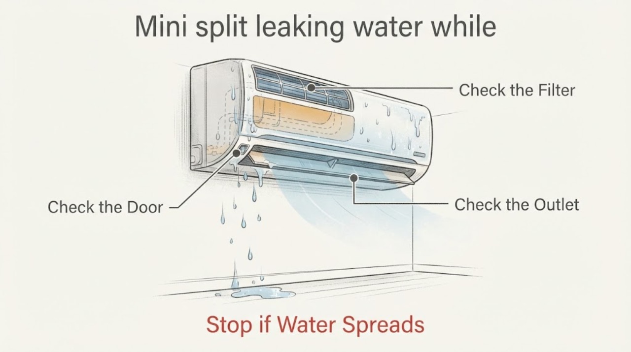 Mini split leaking water while