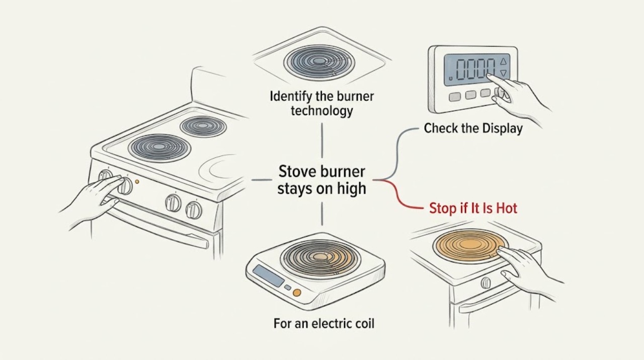 Stove burner stays on high