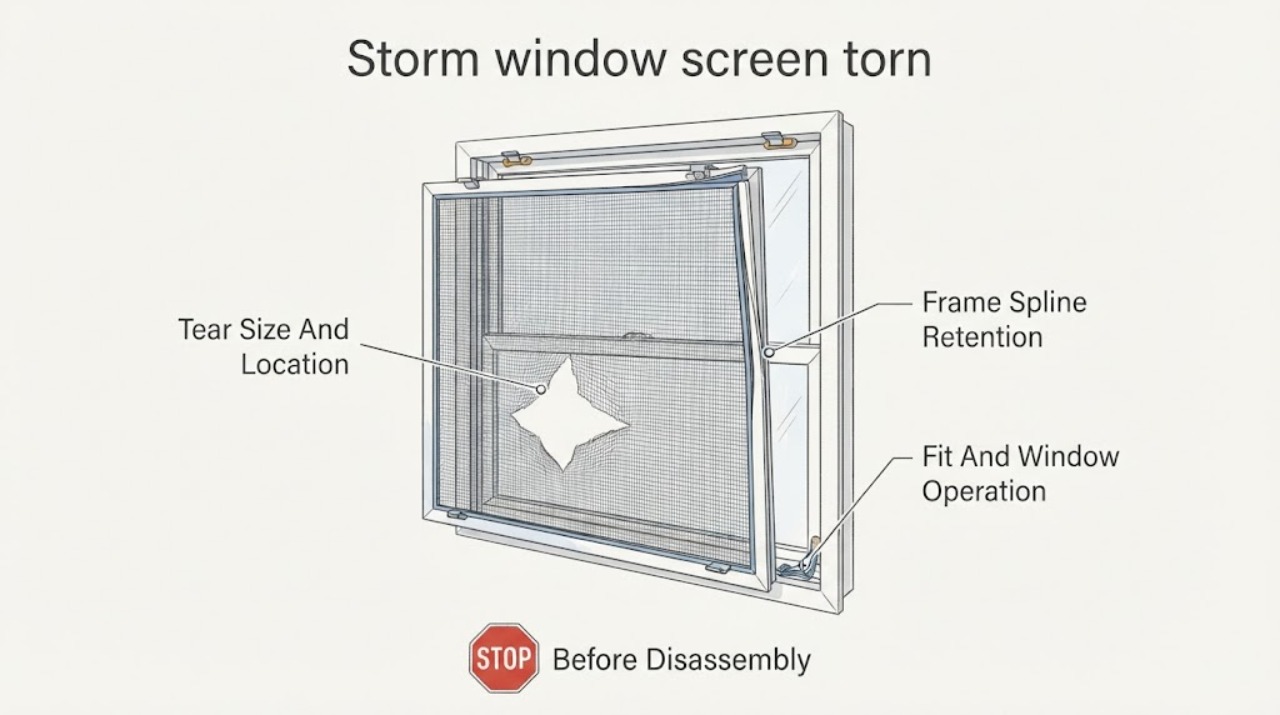 Storm window screen torn