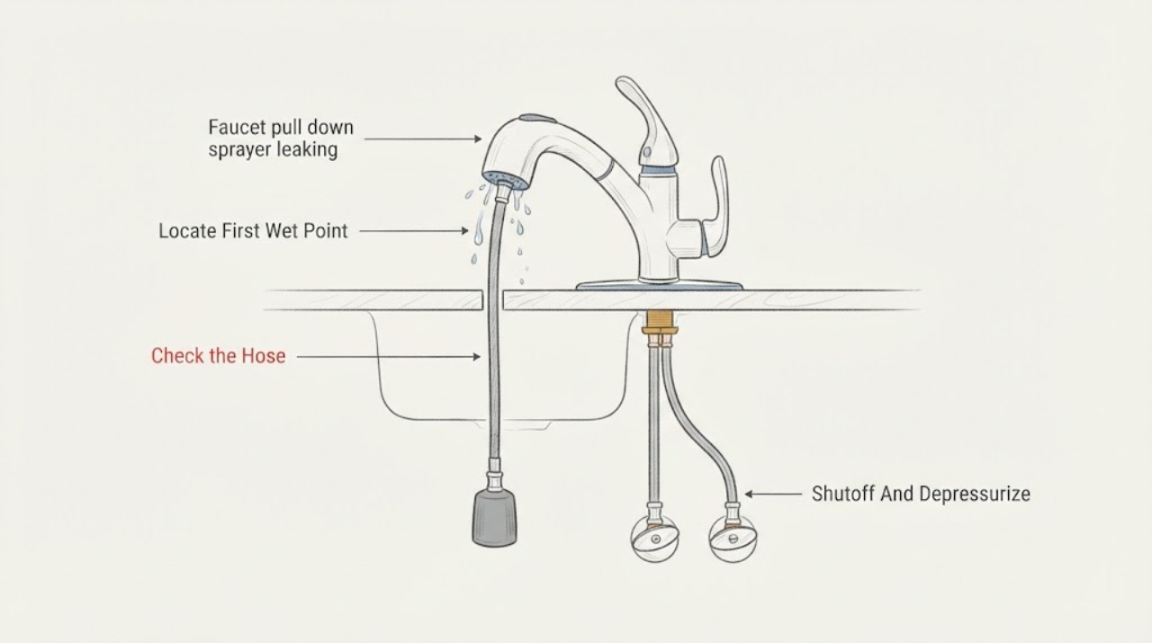 Faucet pull down sprayer leaking