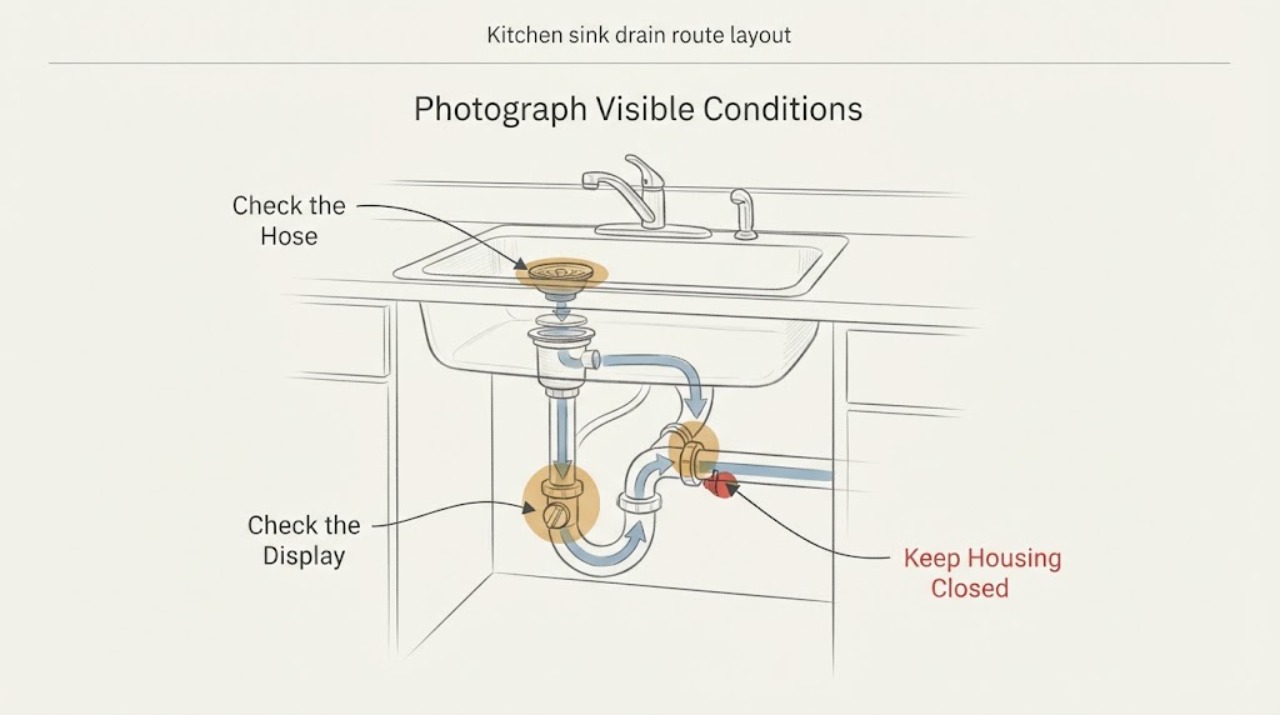 Kitchen sink drain route layout