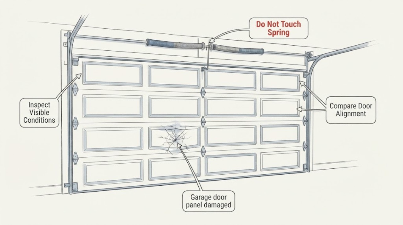 Garage door panel damaged