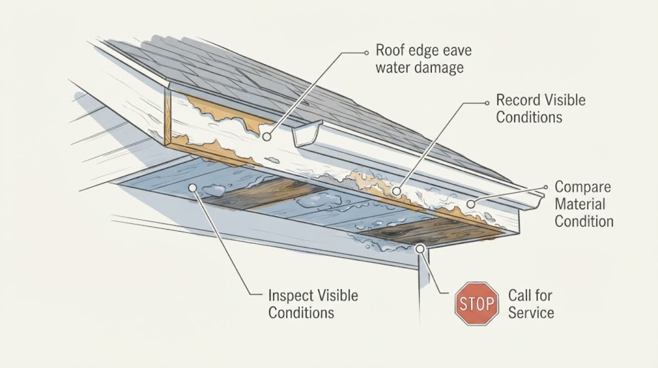 Roof edge eave water damage
