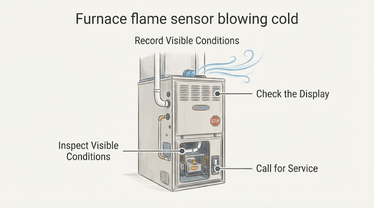 Furnace flame sensor blowing cold