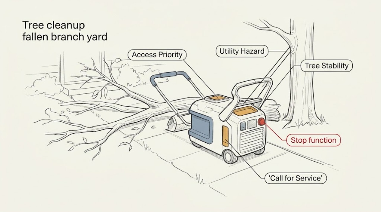 Tree cleanup fallen branch yard