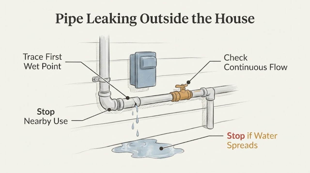 Pipe Leaking Outside the House