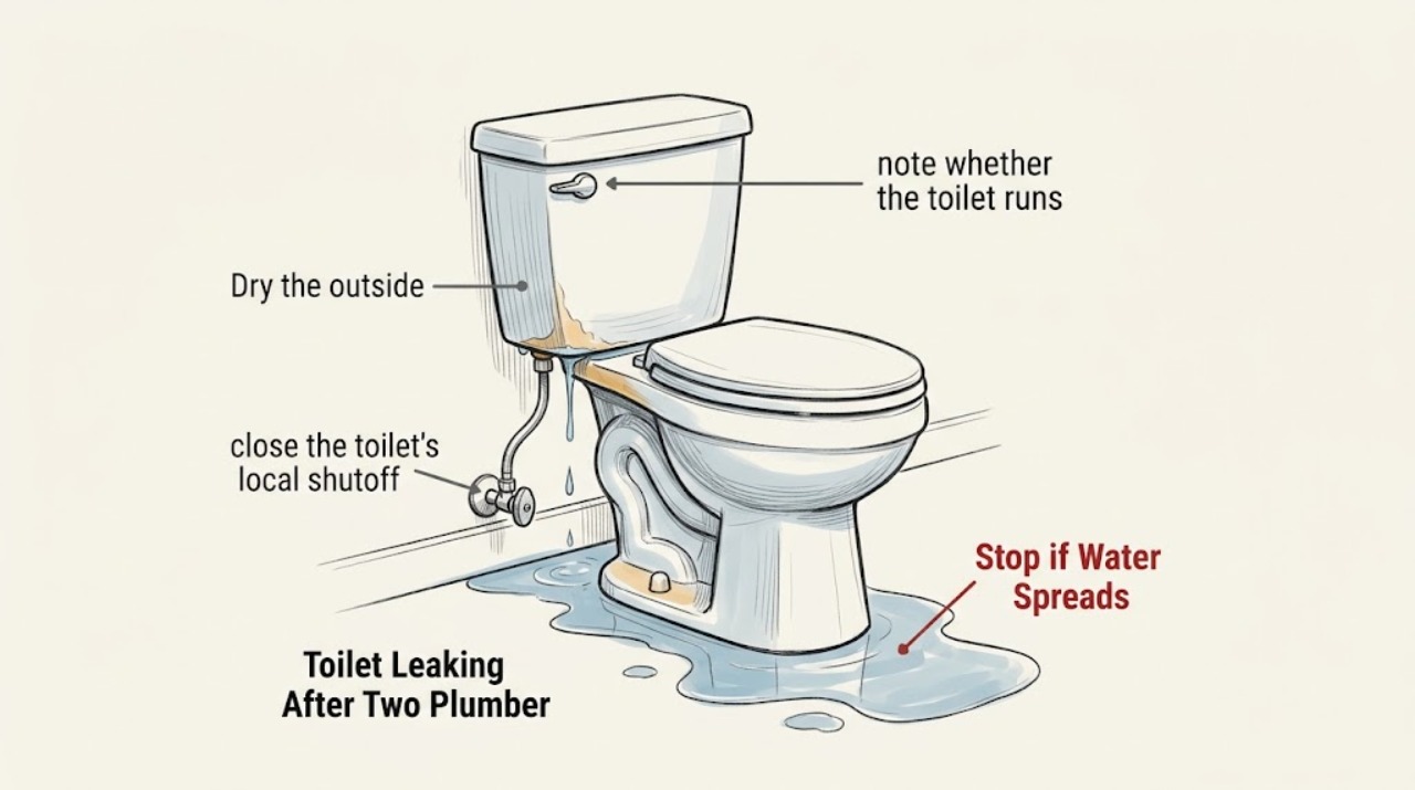 Toilet Leaking After Two Plumber