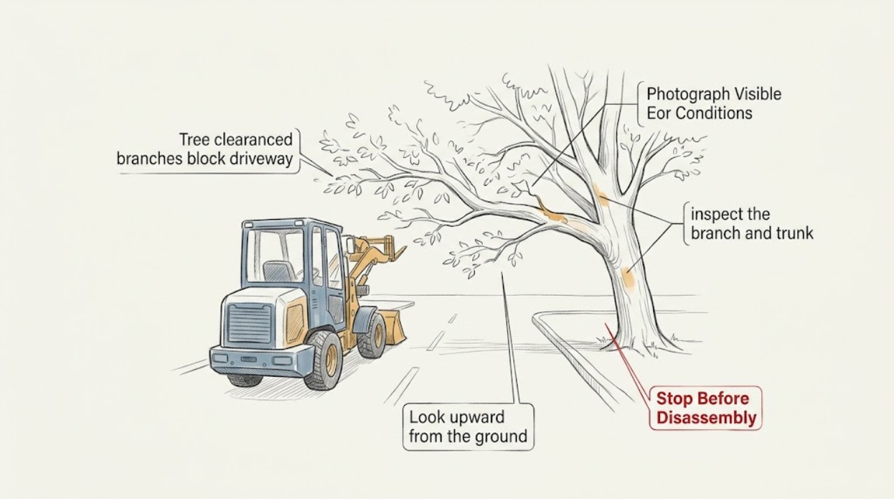 Tree clearance branches block driveway