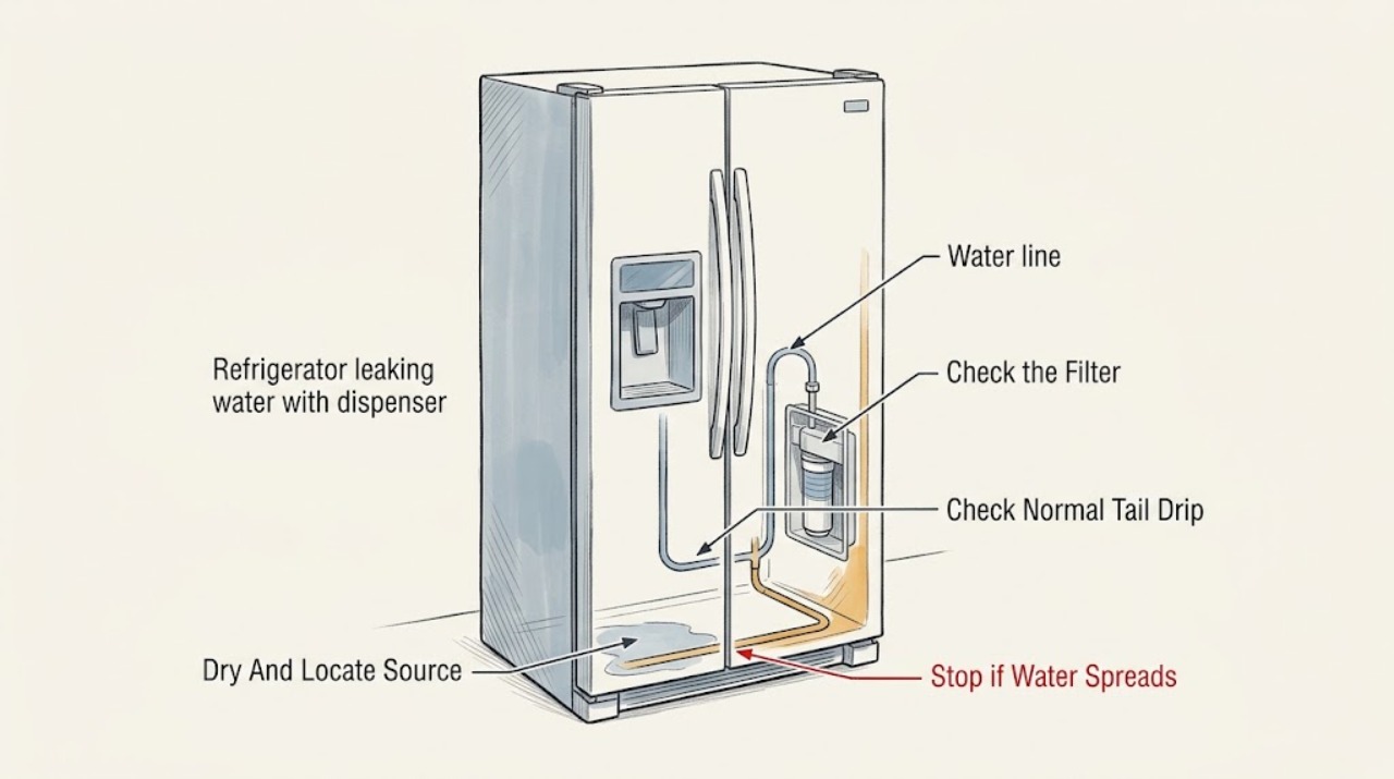 Refrigerator leaking water with dispenser