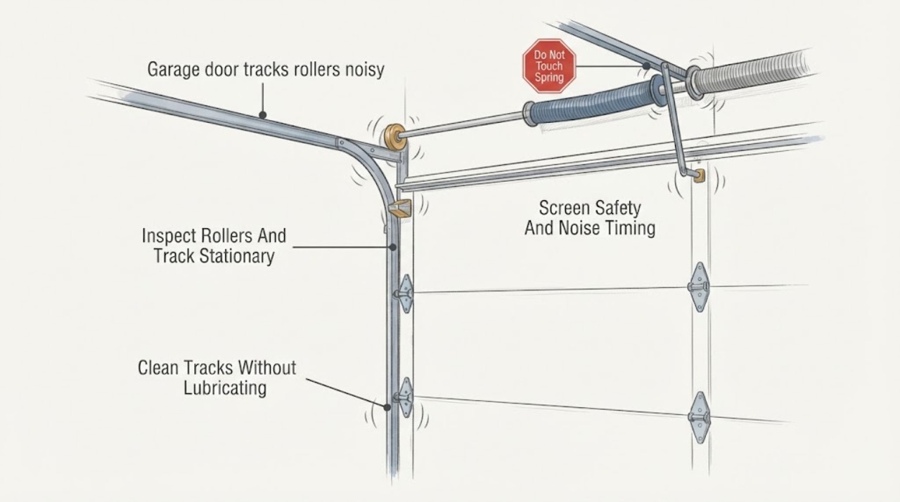 Garage door tracks rollers noisy