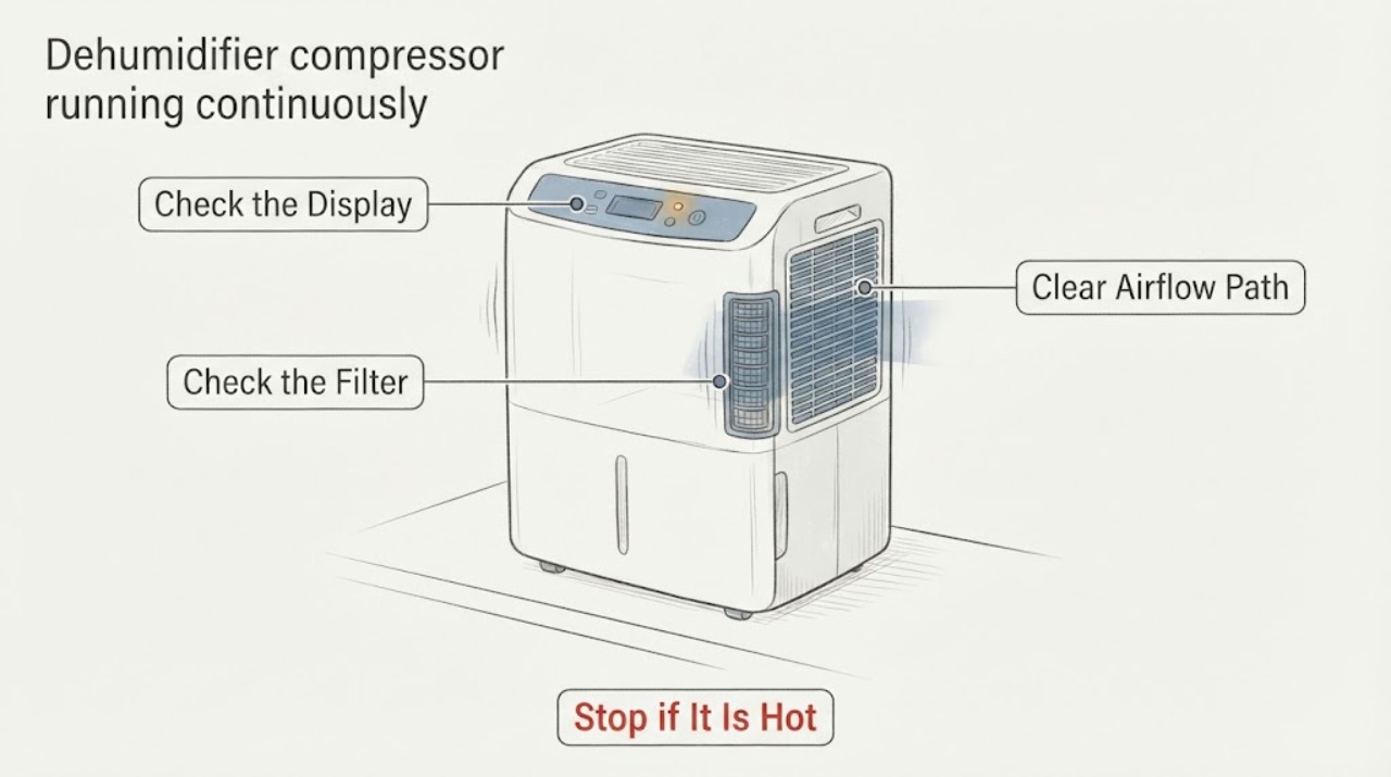 Dehumidifier compressor running continuously