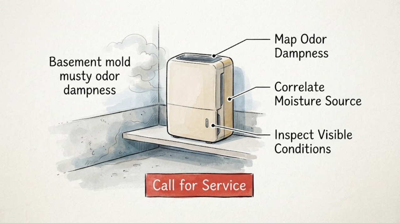 Basement mold musty odor dampness