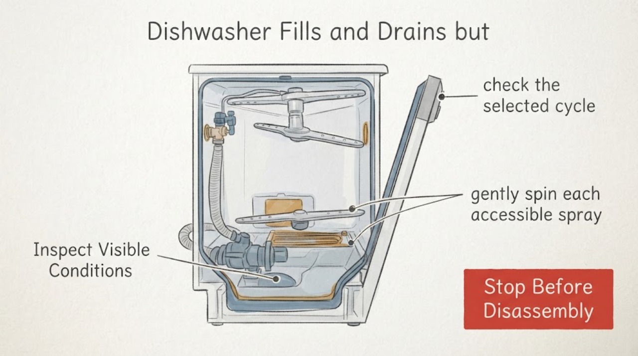 Dishwasher Fills and Drains but