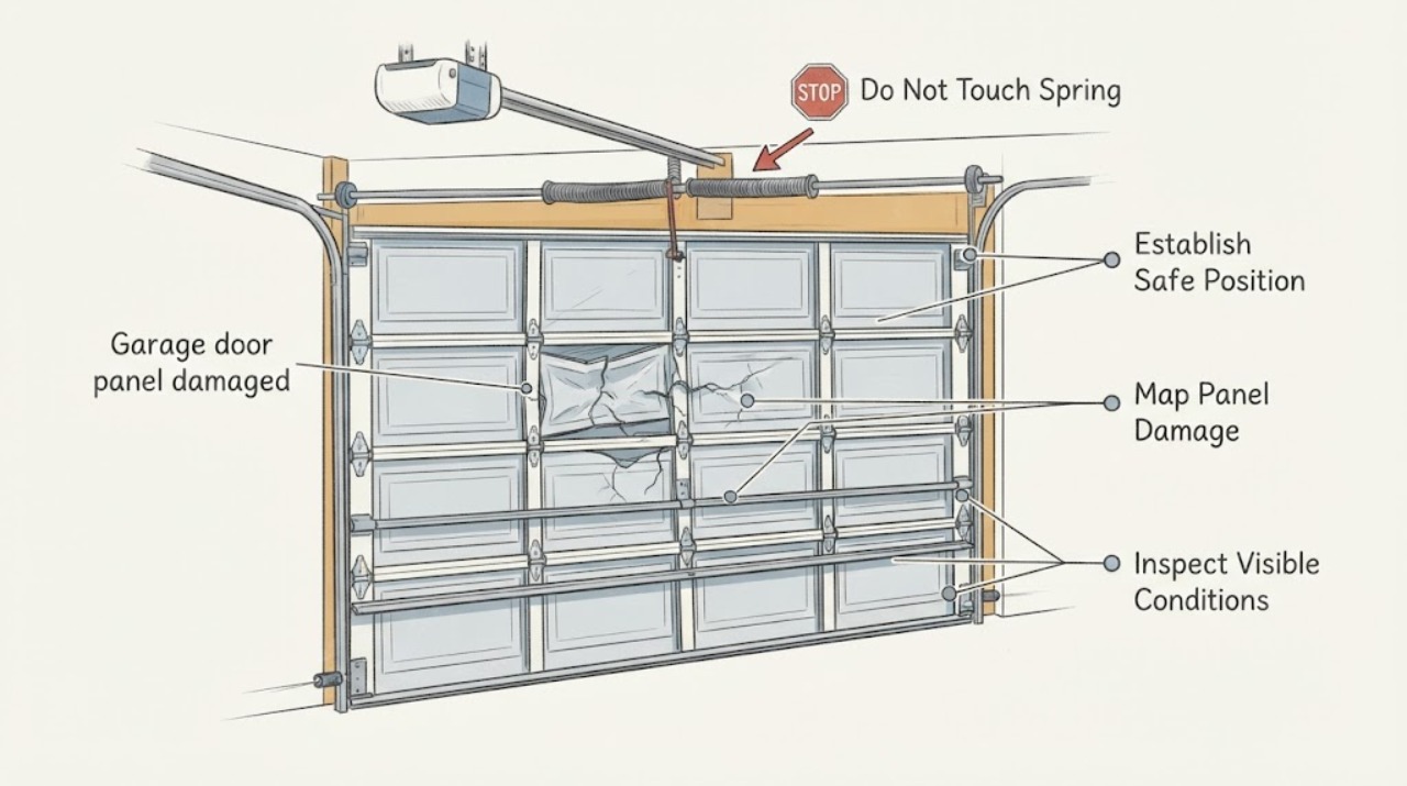 Garage door panel damaged