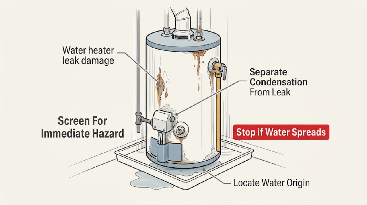 Water heater leak damage