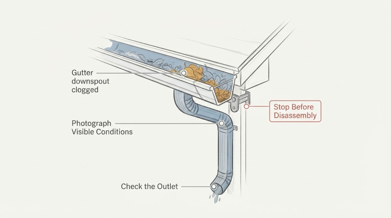 Gutter downspout clogged