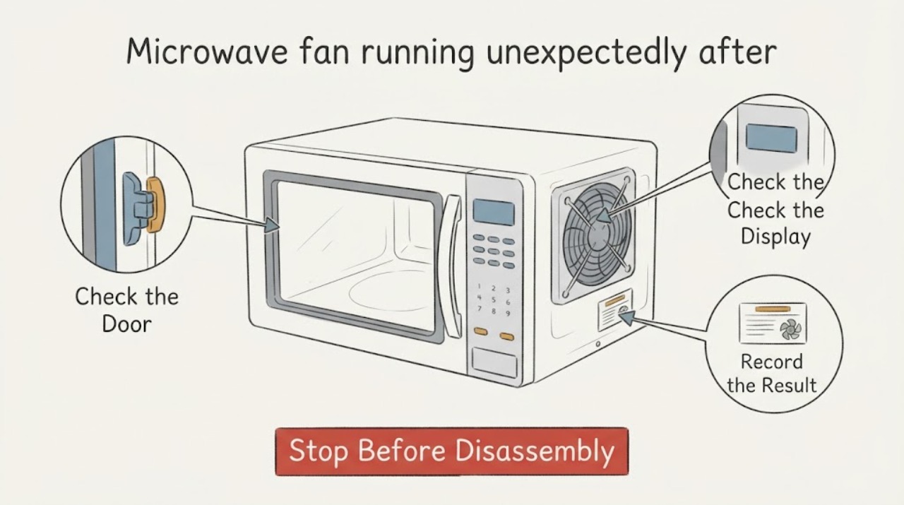 Microwave fan running unexpectedly after