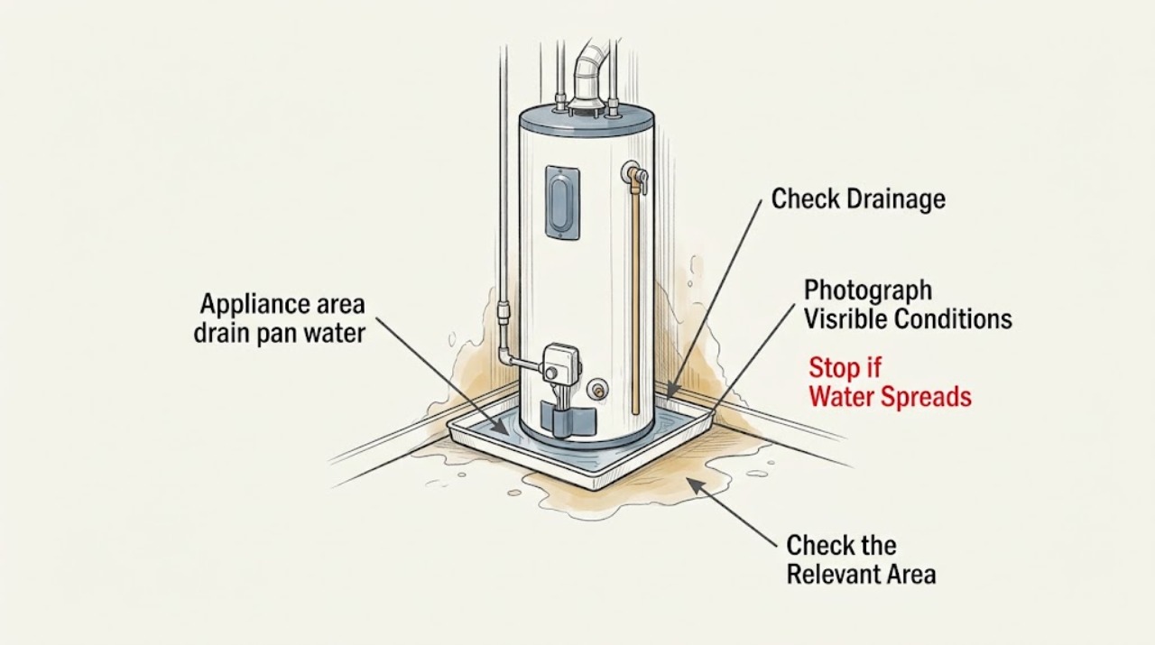 Appliance area drain pan water
