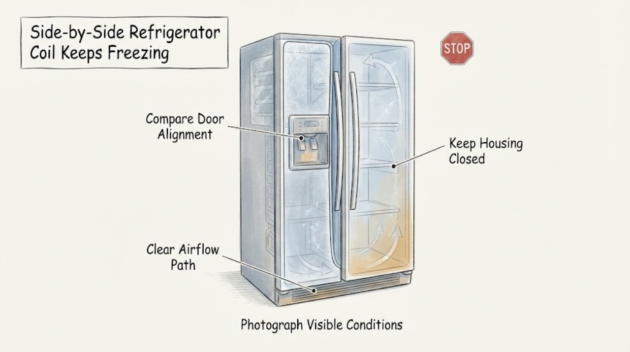 Side-by-Side Refrigerator Coil Keeps Freezing