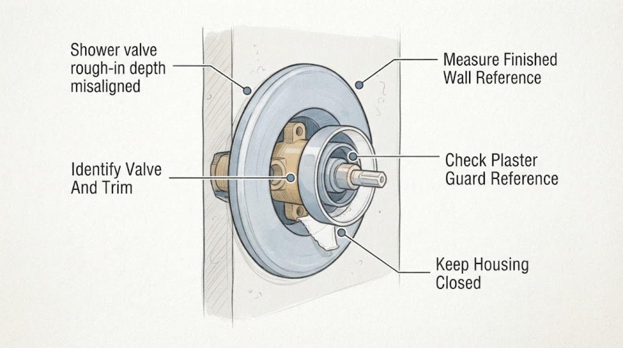 Shower valve rough-in depth misaligned