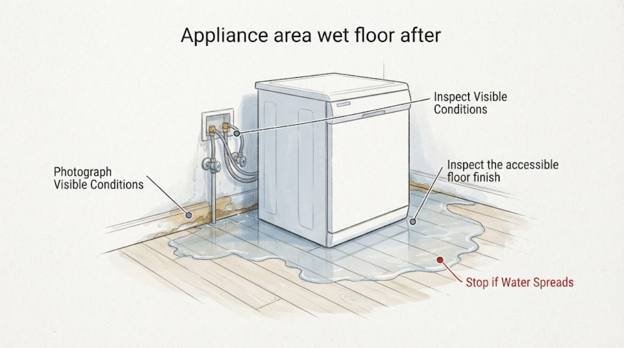 Appliance area wet floor after