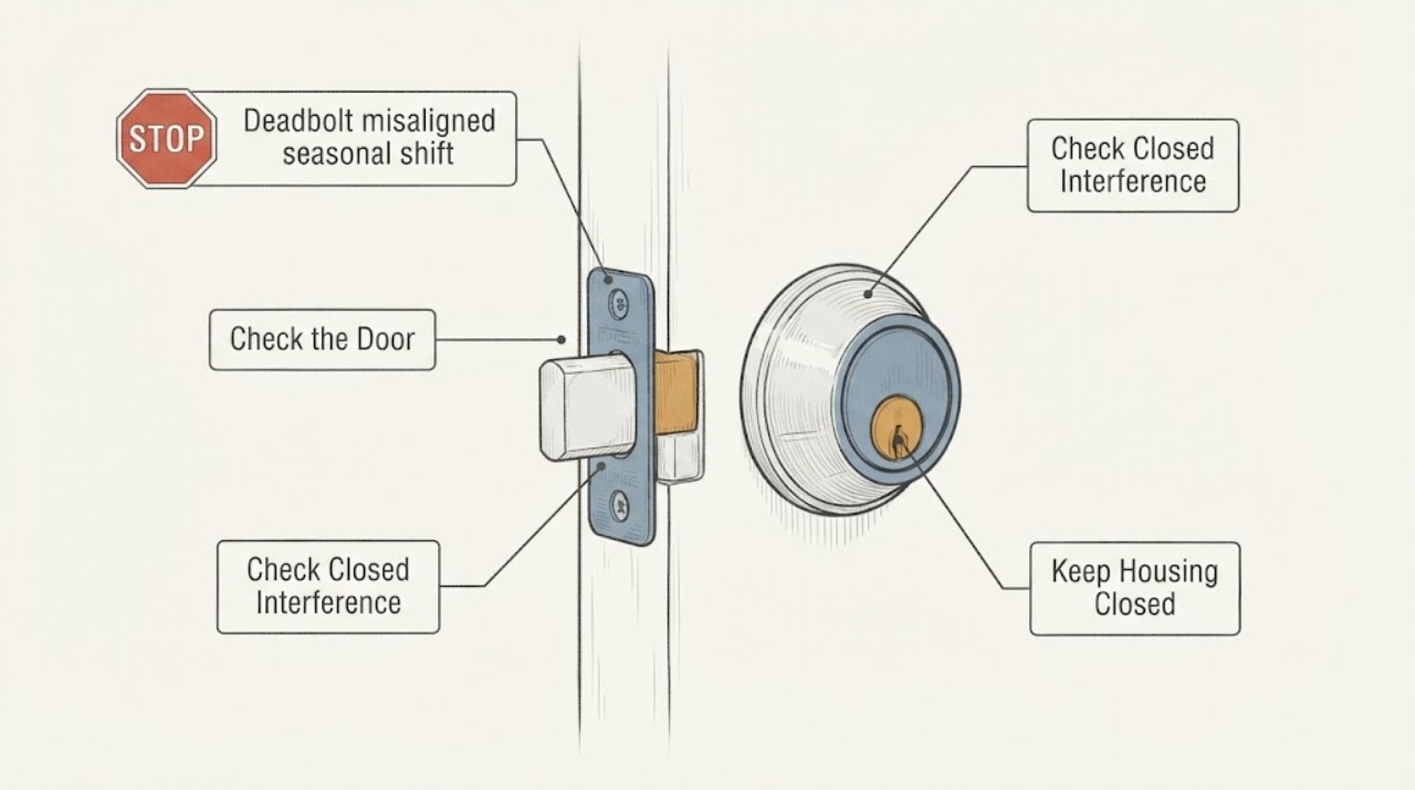 Deadbolt misaligned seasonal shift