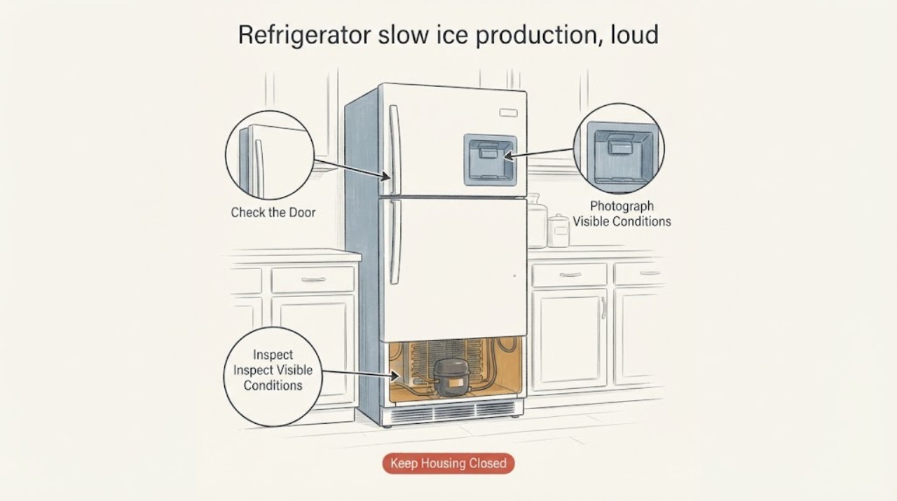 Refrigerator slow ice production, loud