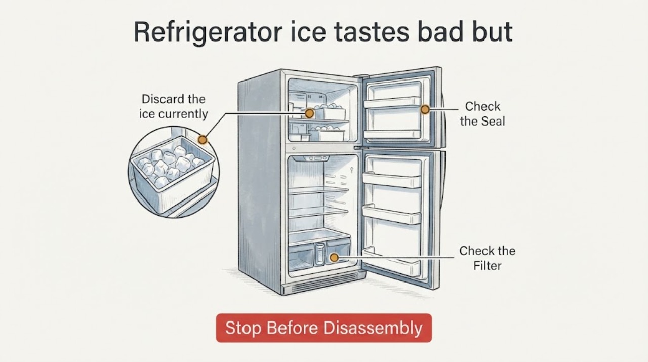 Refrigerator ice tastes bad but
