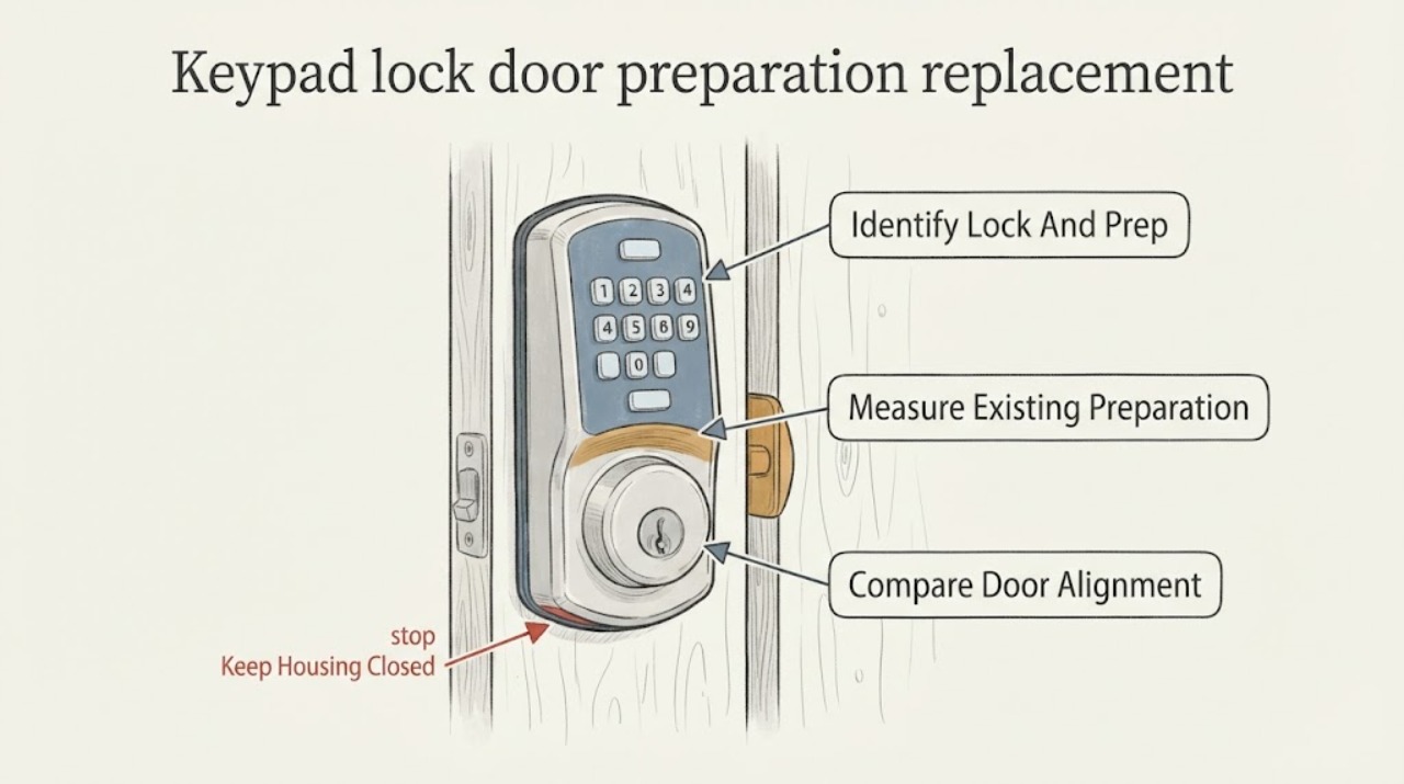 Keypad lock door preparation replacement