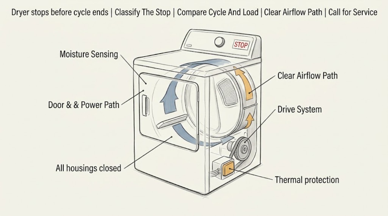Dryer stops before cycle ends