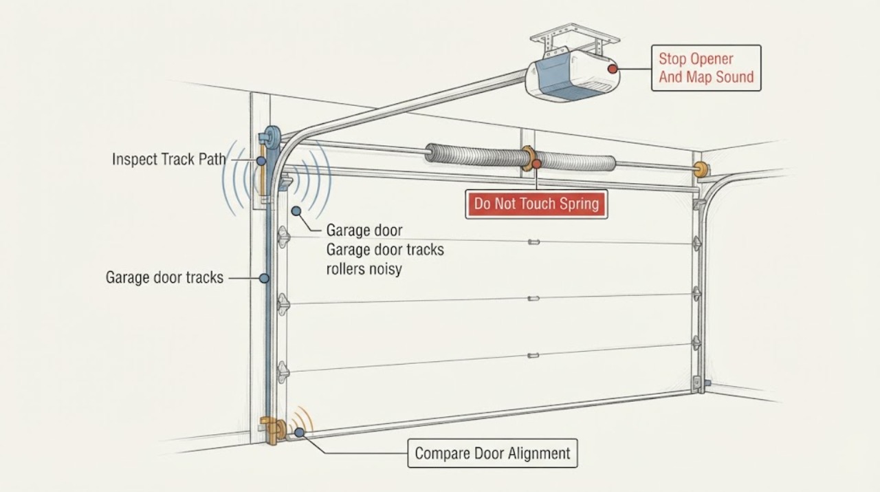 Garage door tracks rollers noisy