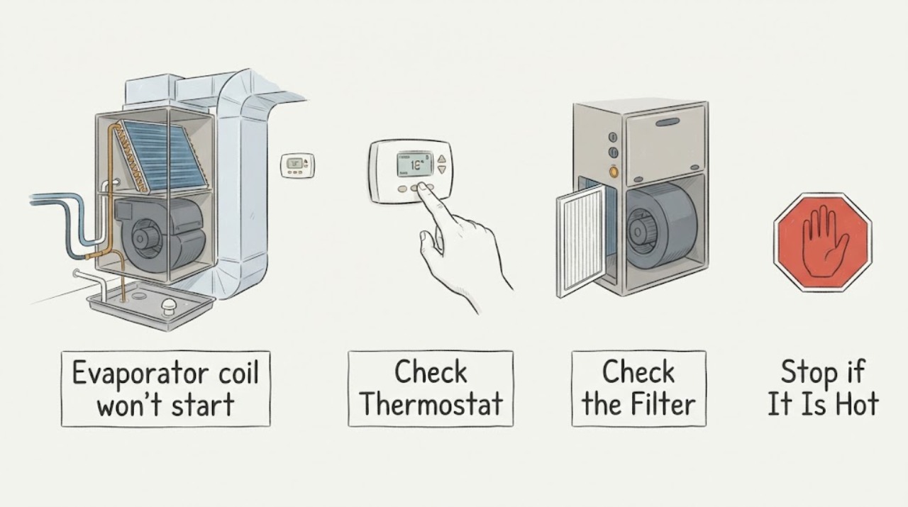Evaporator coil won't start