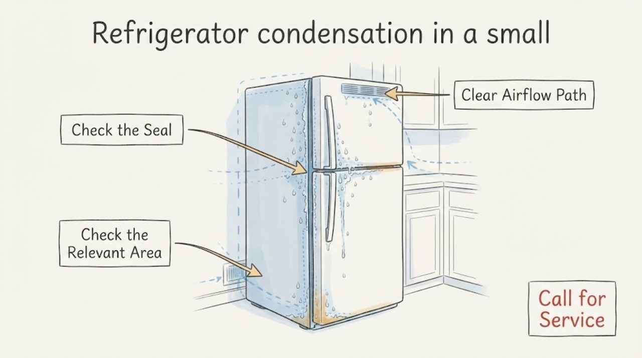 Refrigerator condensation in a small