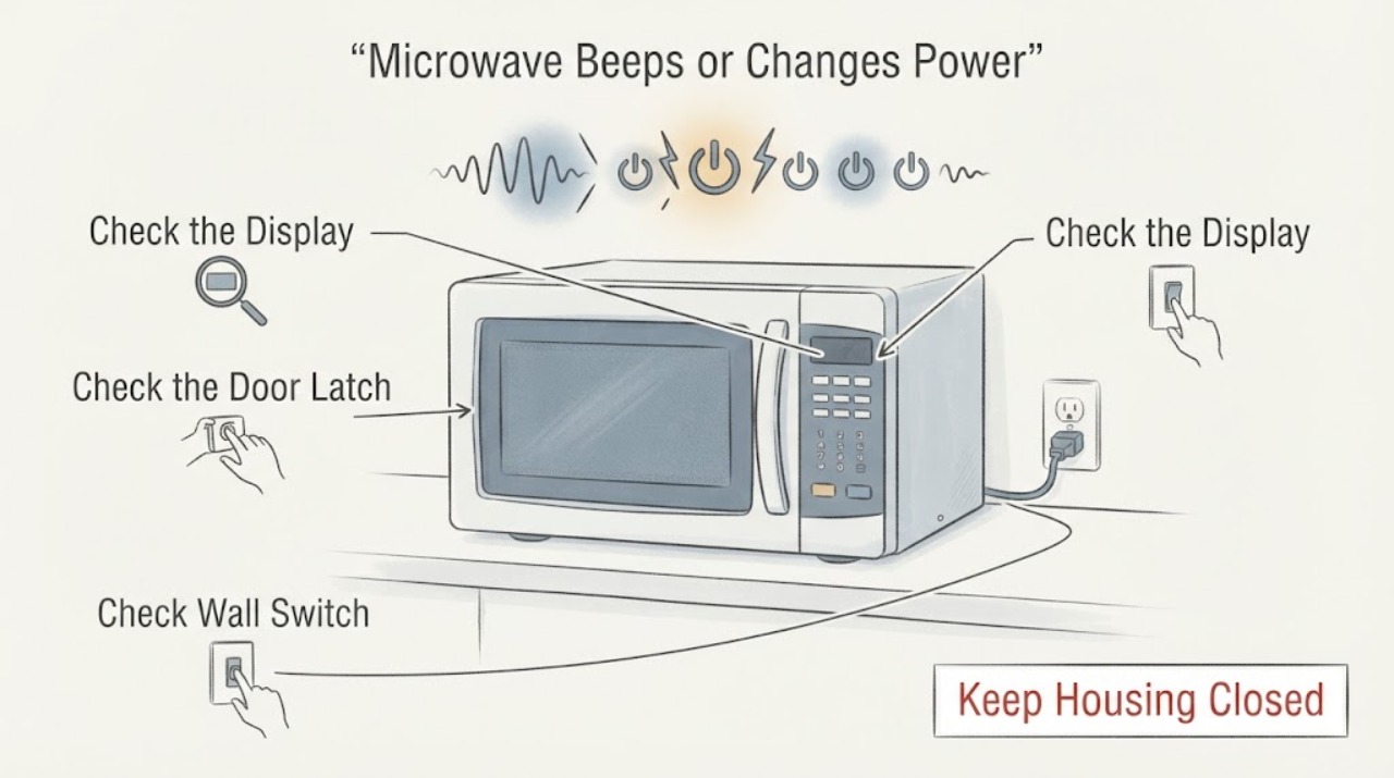 Microwave Beeps or Changes Power