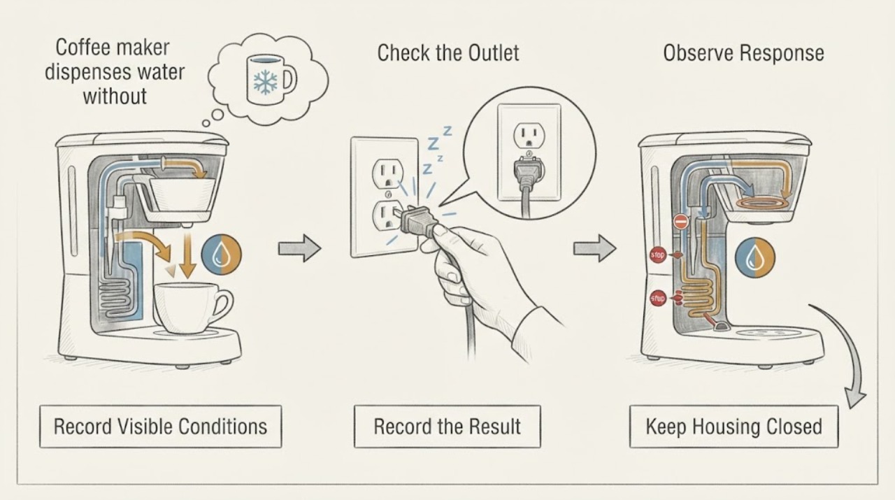 Coffee maker dispenses water without