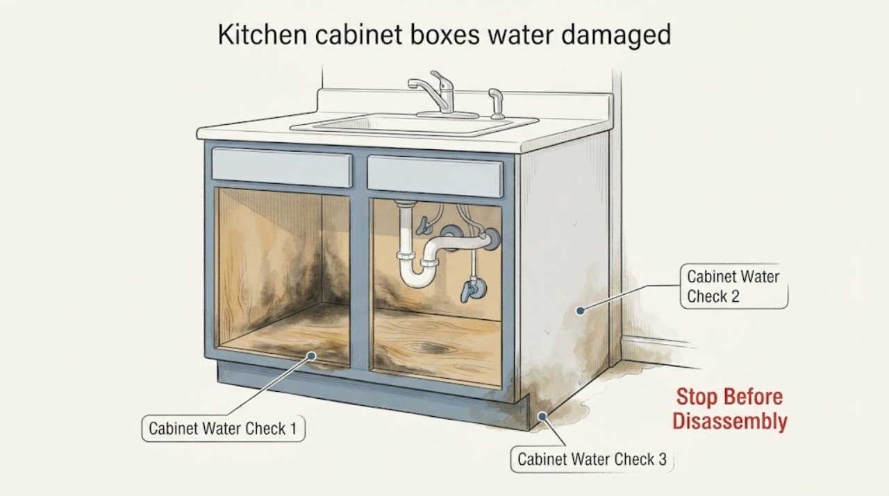 Kitchen cabinet boxes water damaged