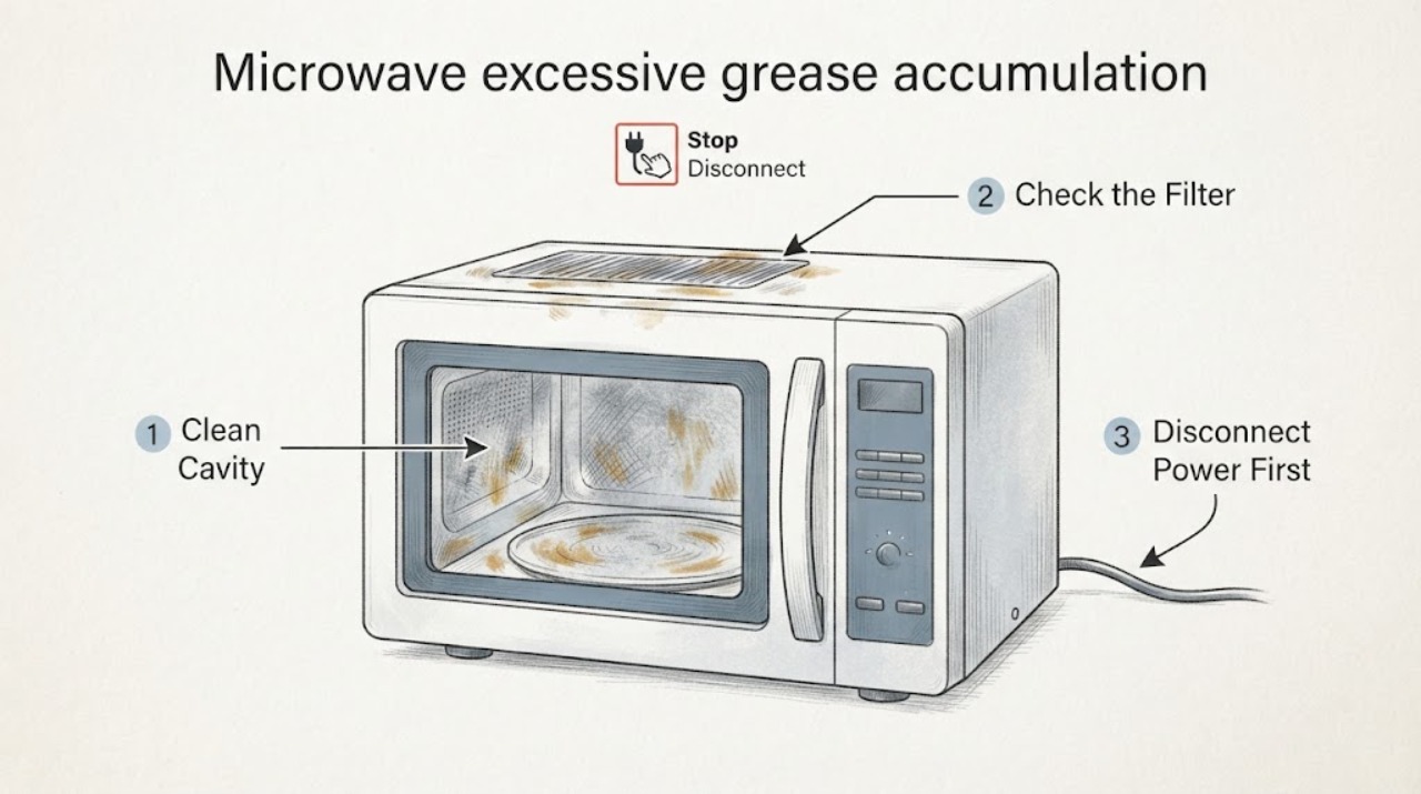 Microwave excessive grease accumulation
