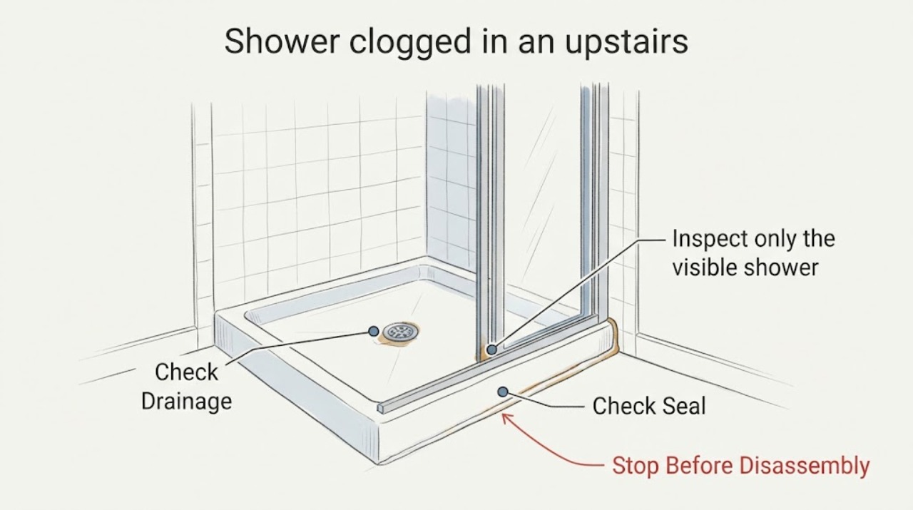 Shower clogged in an upstairs