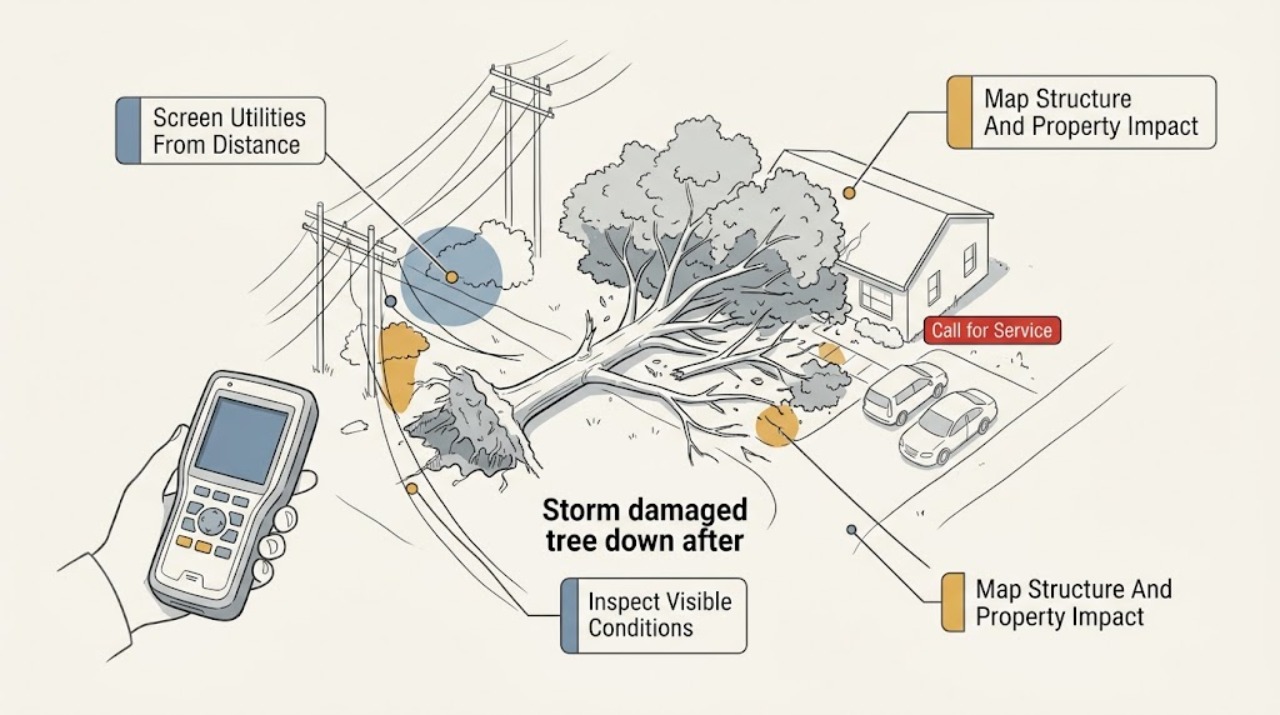 Storm damaged tree down after