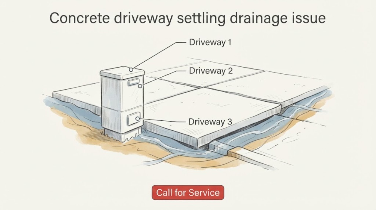 Concrete driveway settling drainage issue