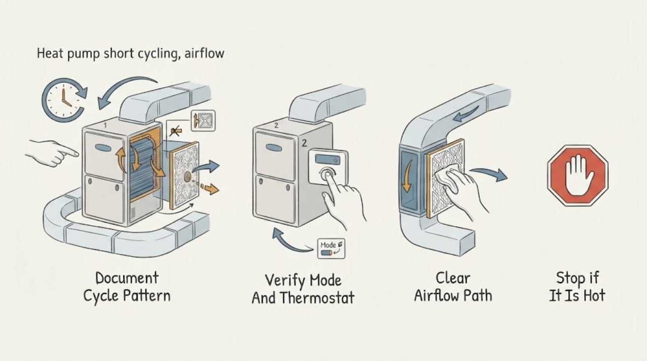 Heat pump short cycling, airflow
