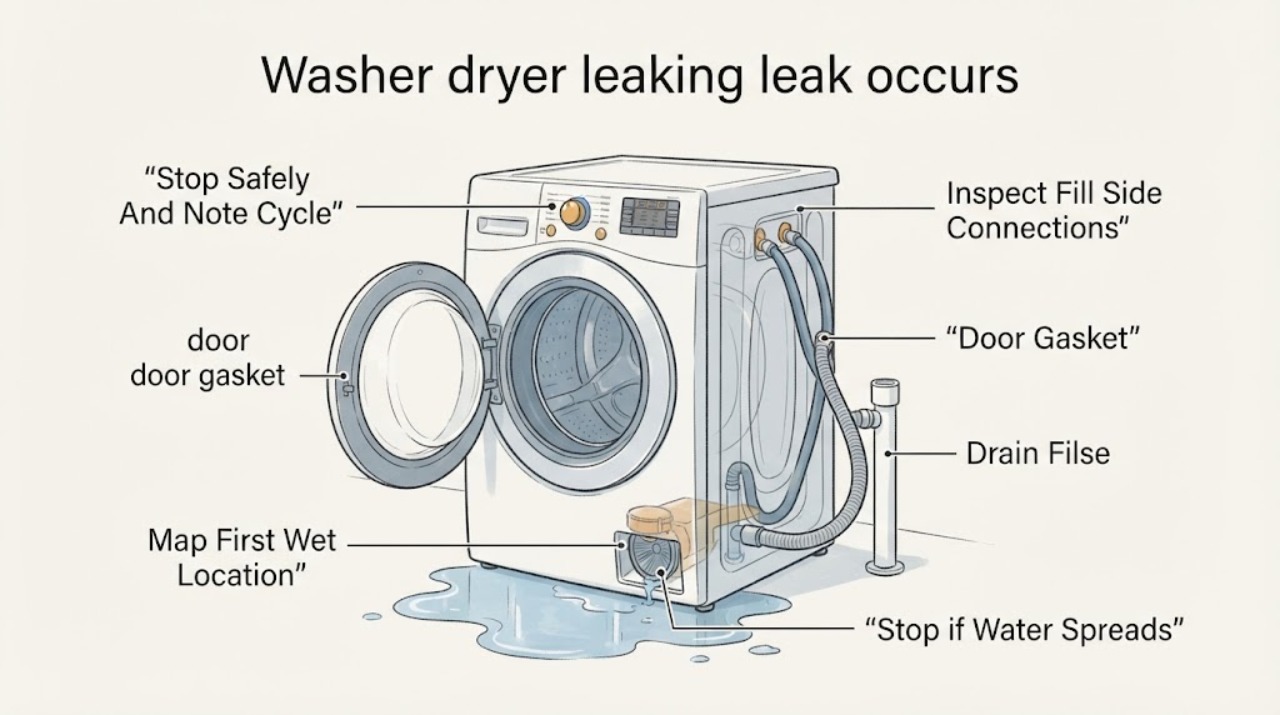 Washer dryer leaking leak occurs