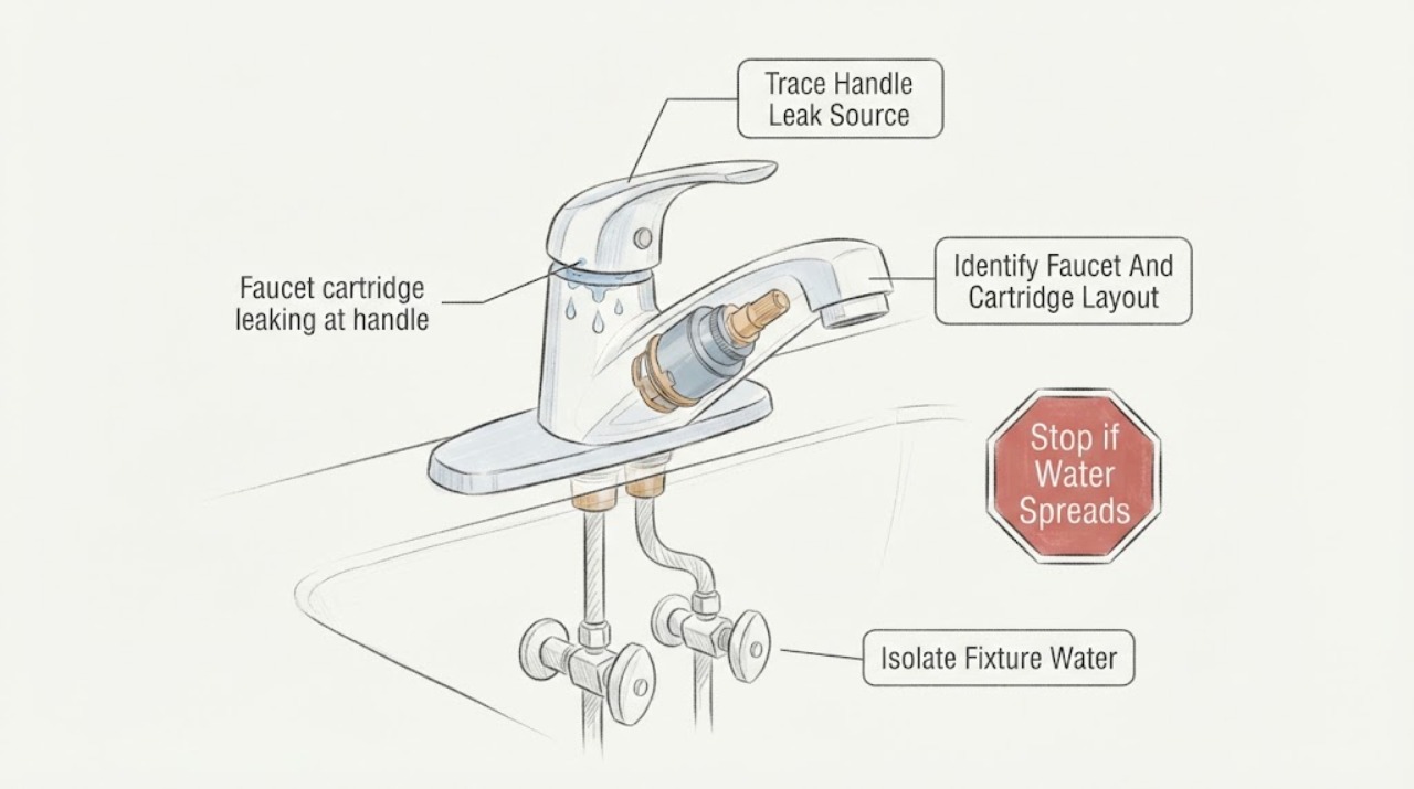 Faucet cartridge leaking at handle
