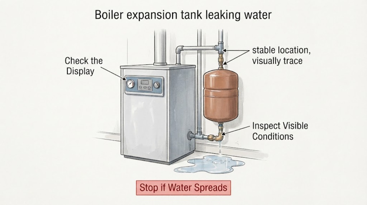 Boiler expansion tank leaking water